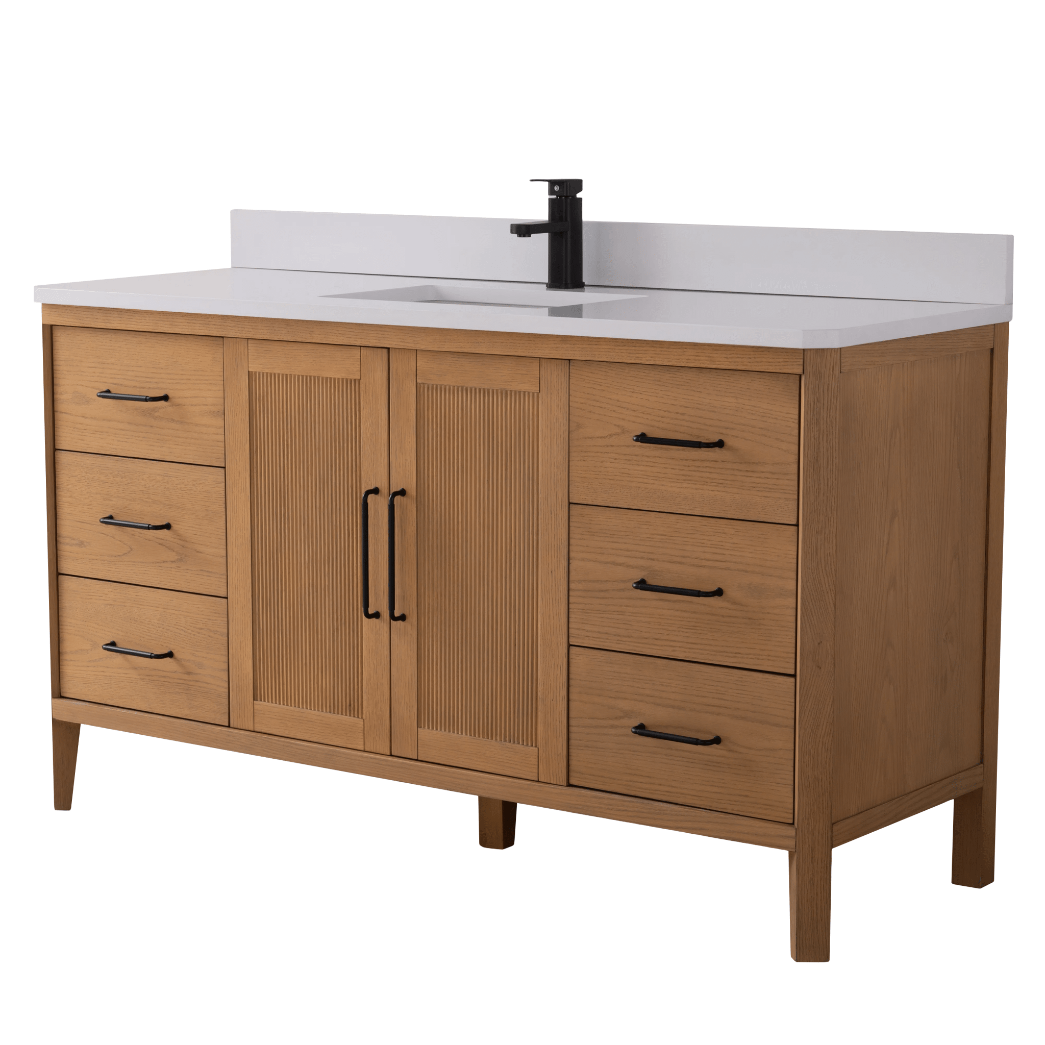 60 Inch Barque Single Sink Warm Oak Brown Finish Bathroom Vanity With White Top