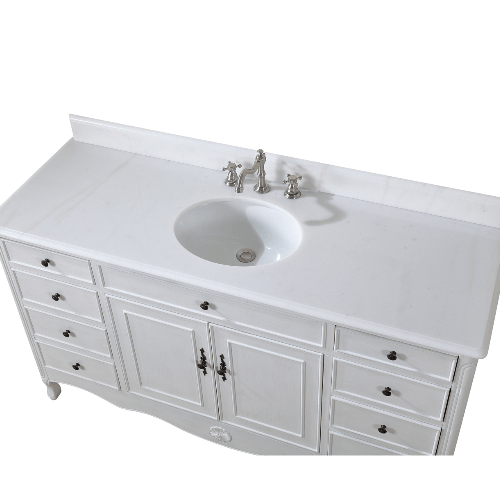 60 Inch Distressed Antique White Single Sink Cottage Style Daleville Bathroom Vanity