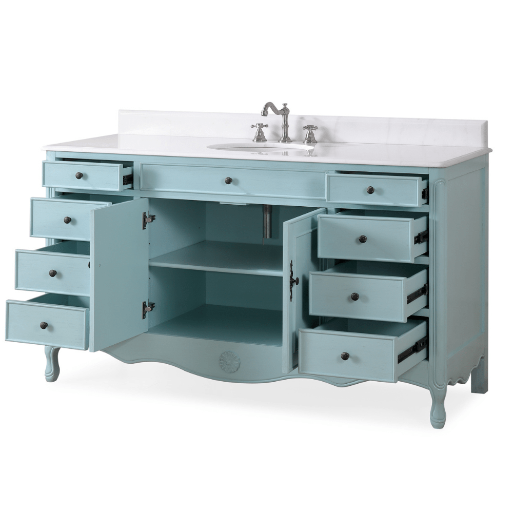 60 Inch Distressed Light Blue Single Sink Cottage Style Daleville Bathroom Vanity