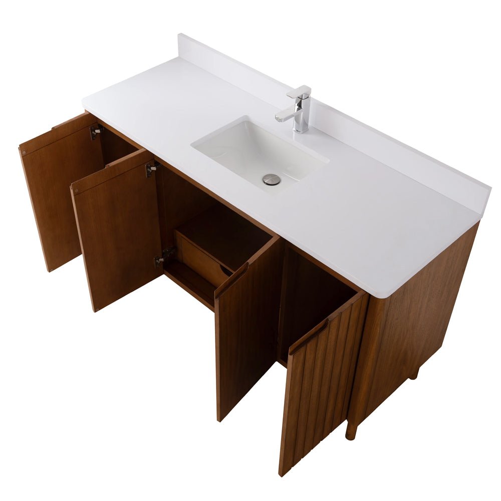 60 Inch Fume Single Sink Mango Warm Oak Brown Finish Bathroom Vanity With White Top