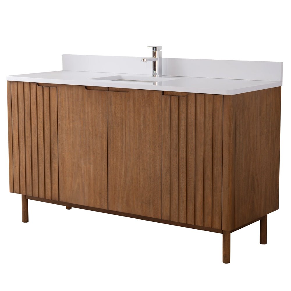 60 Inch Fume Single Sink Mango Warm Oak Brown Finish Bathroom Vanity With White Top