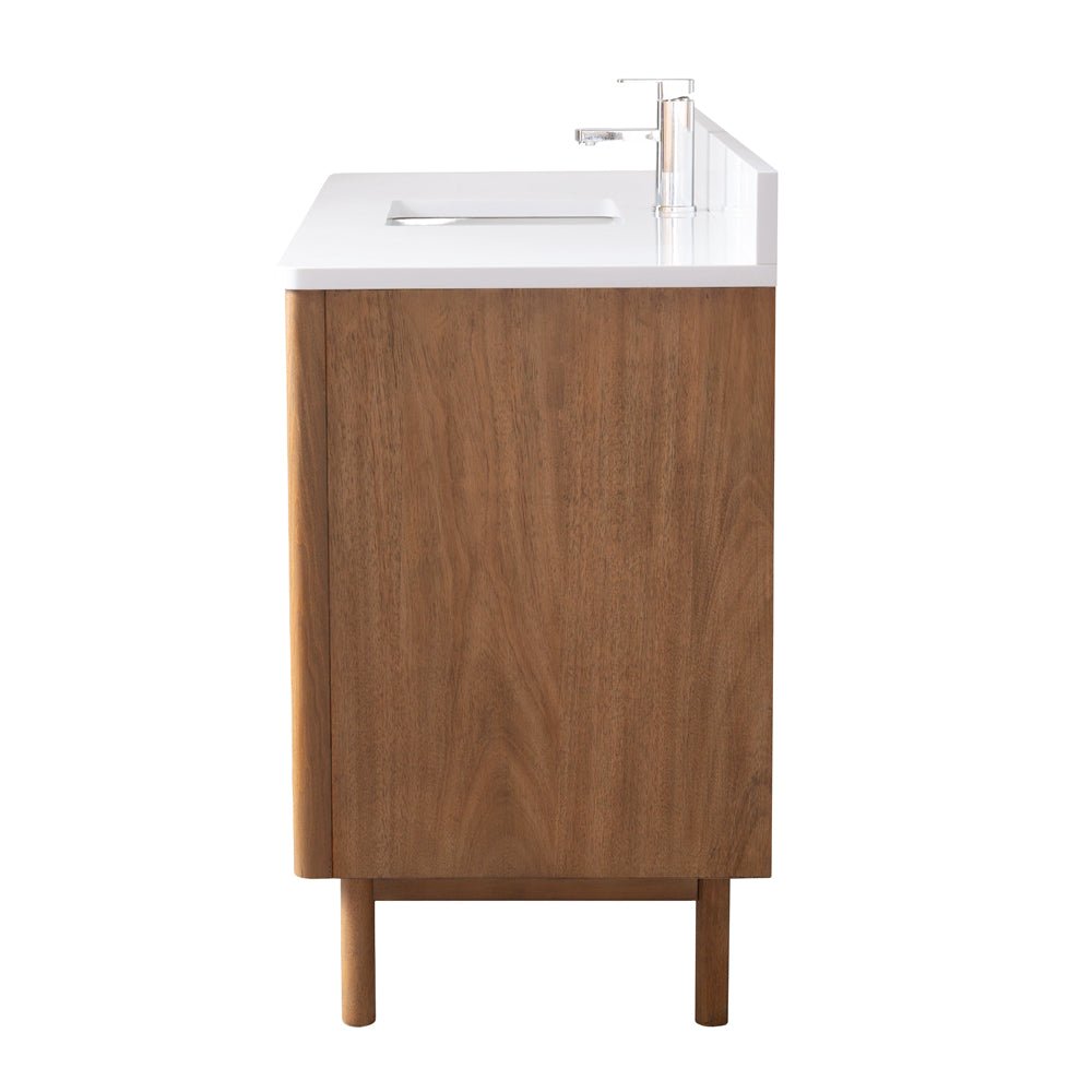 60 Inch Fume Single Sink Mango Warm Oak Brown Finish Bathroom Vanity With White Top