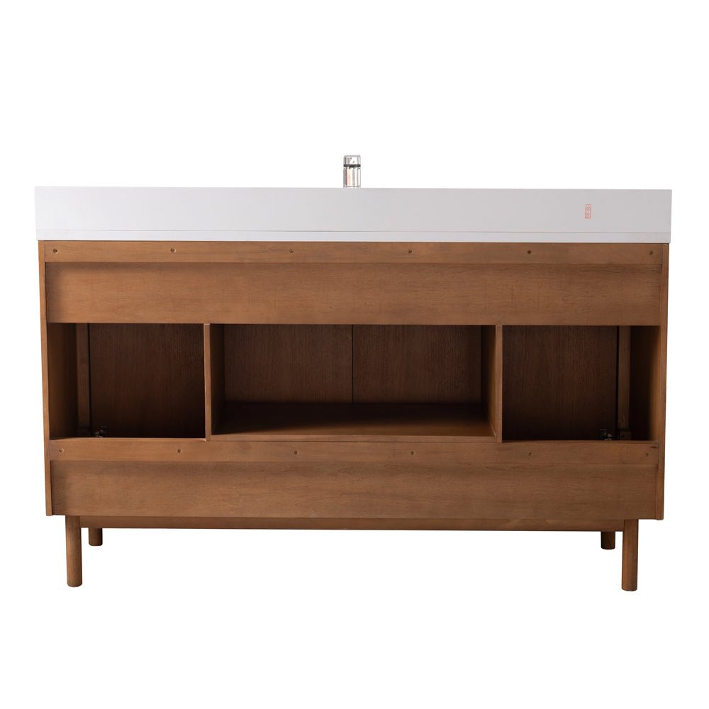 60 Inch Fume Single Sink Mango Warm Oak Brown Finish Bathroom Vanity With White Top