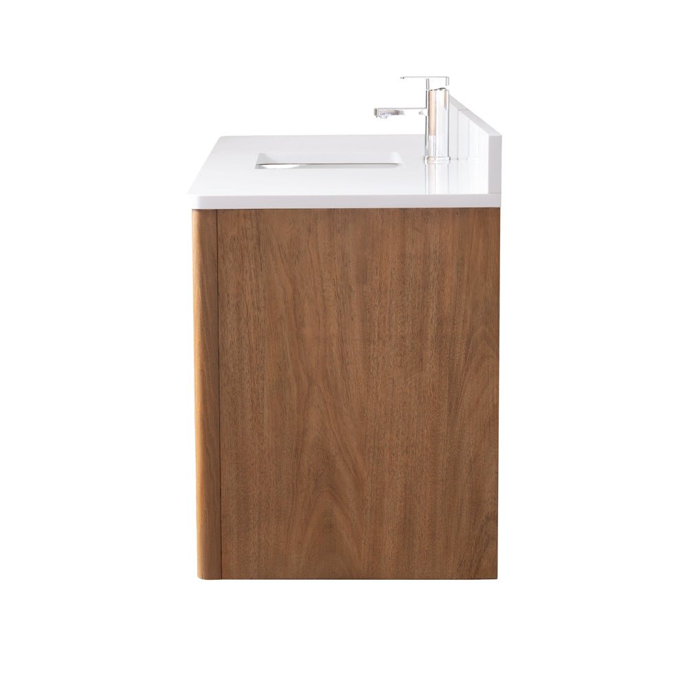 60 Inch Fume Single Sink Mango Warm Oak Brown Finish Wall Mount Floating Style Bathroom Vanity