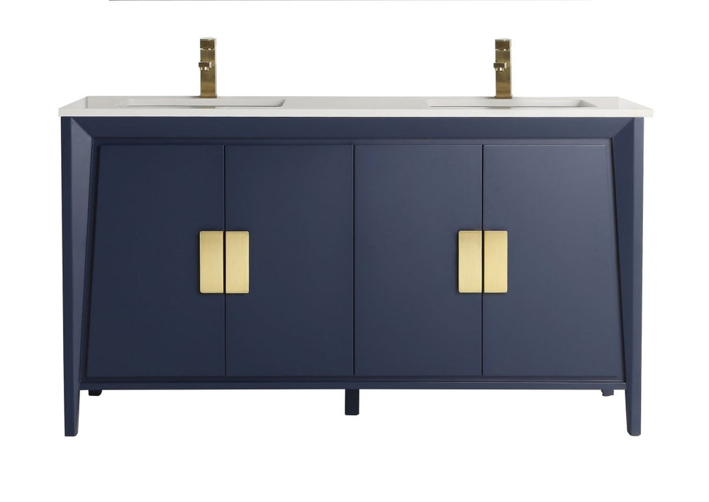 60" Larvotto Navy Blue Contemporary Double Sink Bathroom Vanity