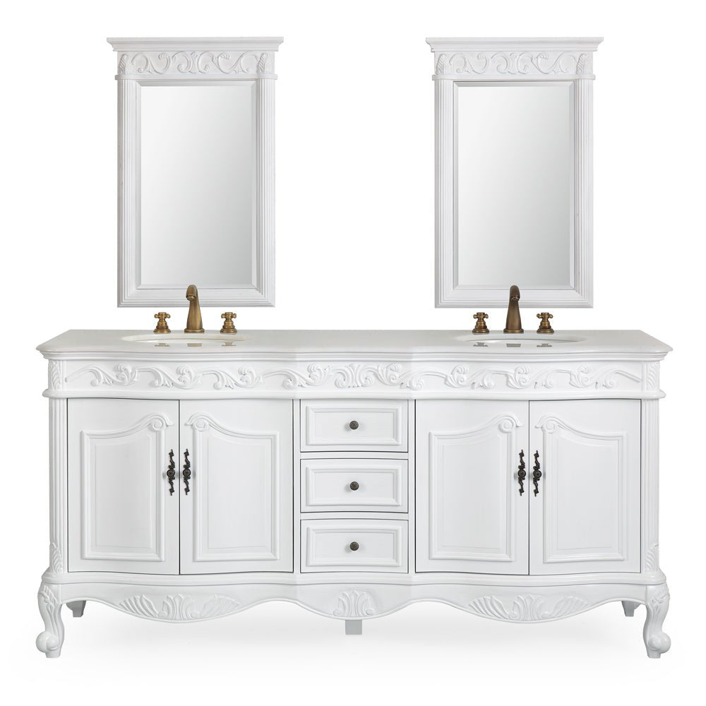 72 Inch Antique White Traditional Style Double Sink White Top Beckham Bathroom Vanity