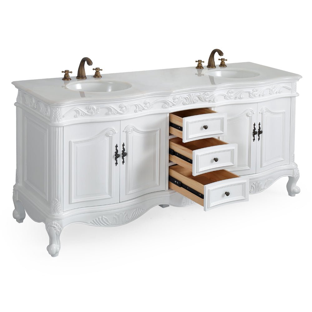 72 Inch Antique White Traditional Style Double Sink White Top Beckham Bathroom Vanity