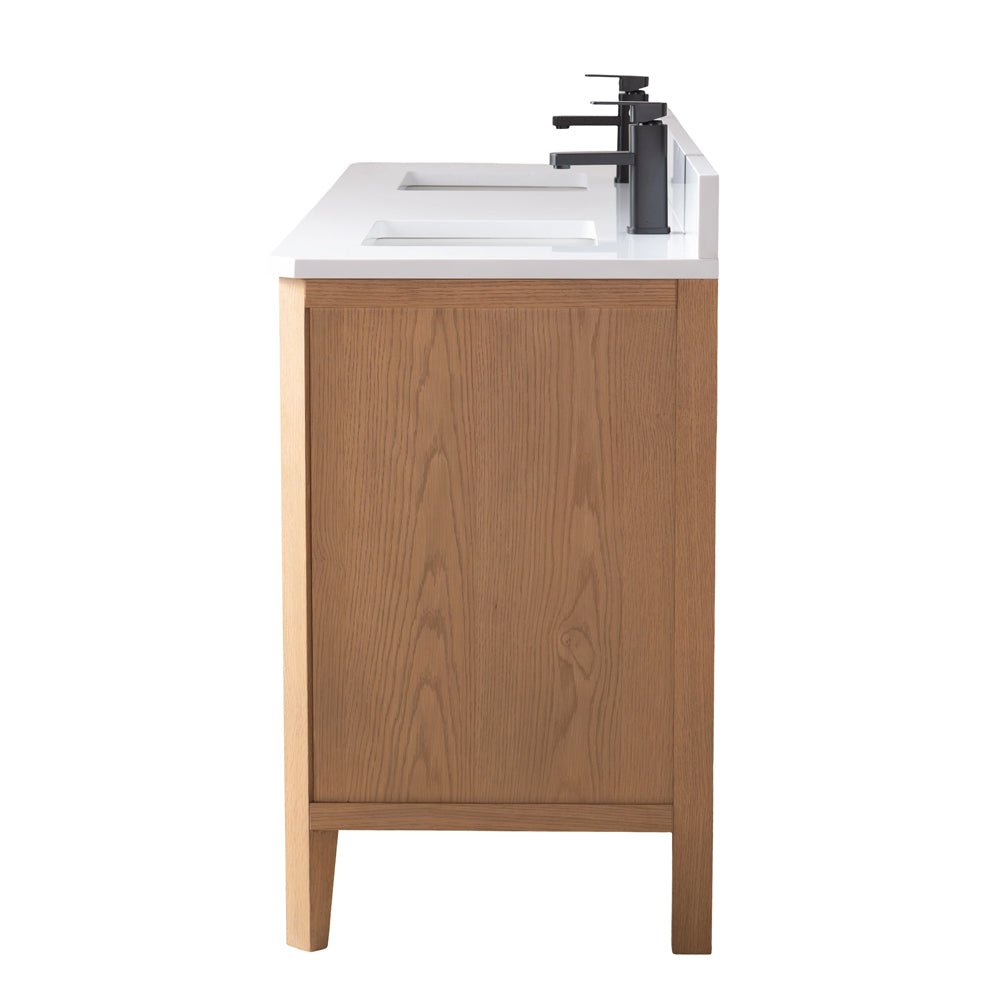 72 Inch Barque Double Sink Warm Oak Brown Finish Bathroom Vanity With White Top