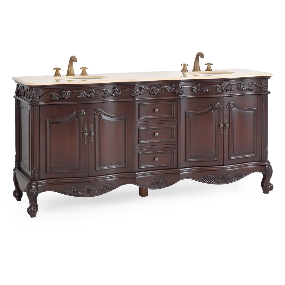 72 Inch Brown Antique Traditional Style Double Sink Cream Top Beckham Bathroom Vanity