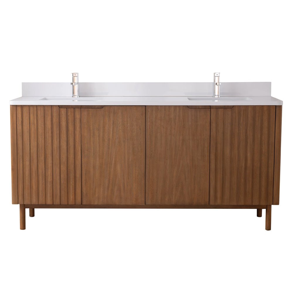 72 Inch Fume Double Sink Mango Warm Oak Brown Finish Bathroom Vanity With White Top