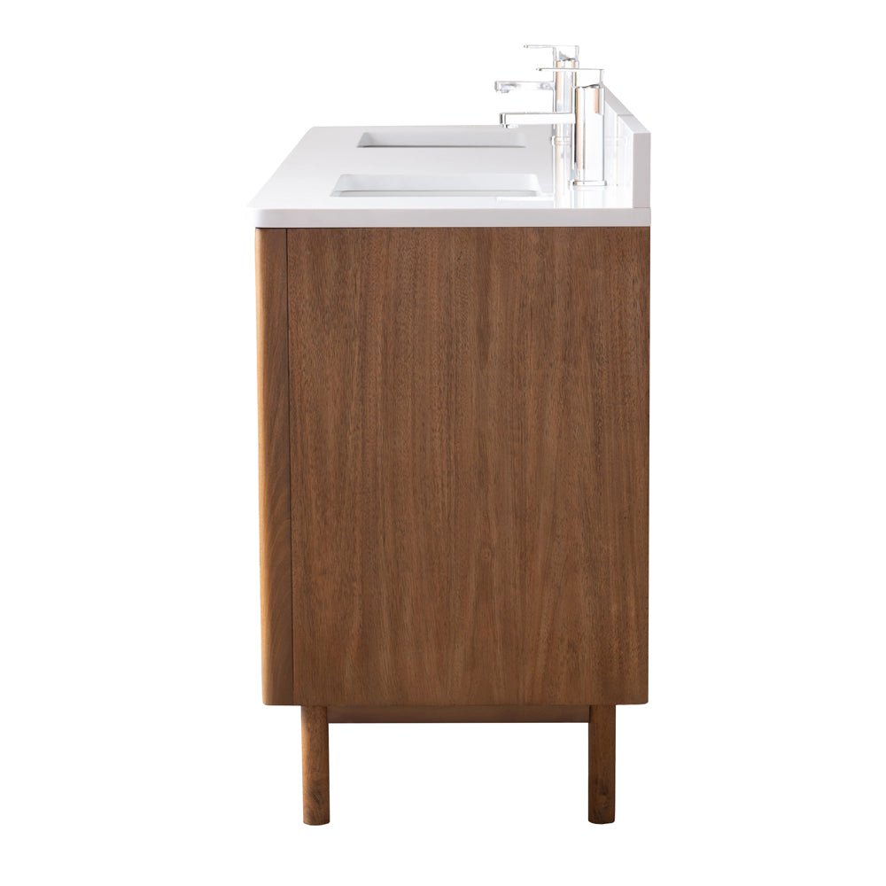 72 Inch Fume Double Sink Mango Warm Oak Brown Finish Bathroom Vanity With White Top