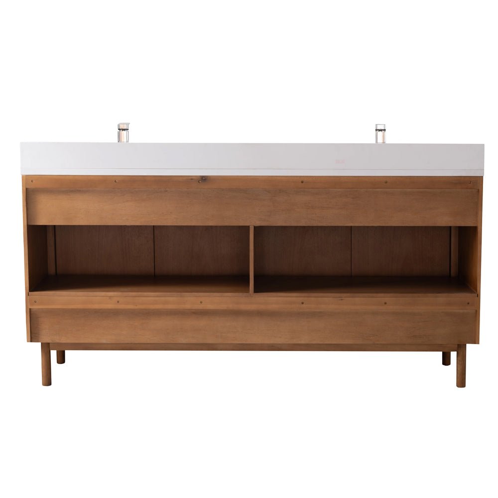 72 Inch Fume Double Sink Mango Warm Oak Brown Finish Bathroom Vanity With White Top