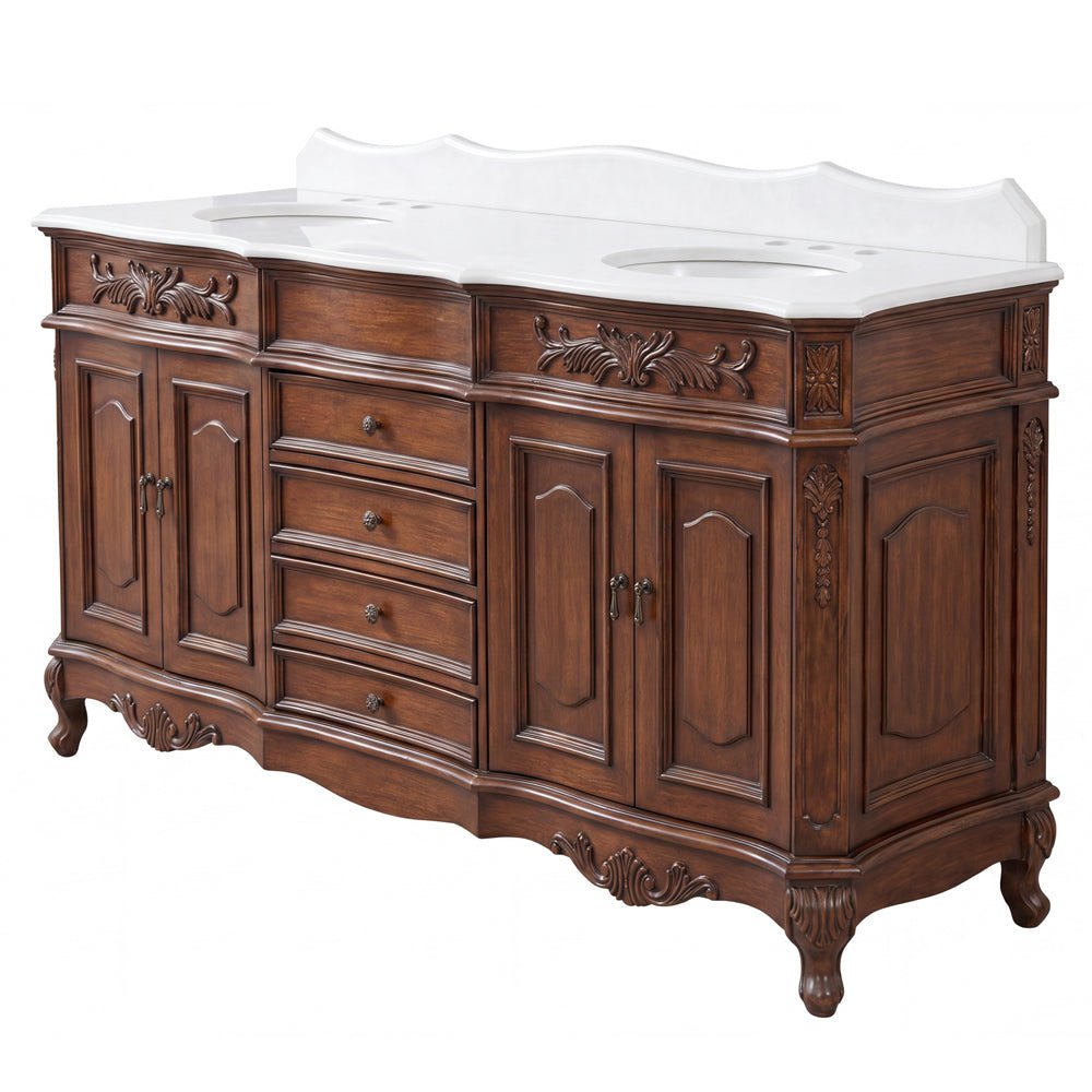 72 Inch Morton Traditional Double Sink Bathroom Vanity Antique Brown with White Quartz Top