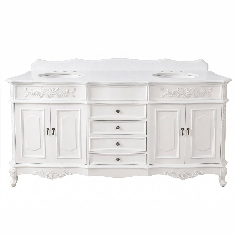 72 Inch Morton Traditional Double Sink Bathroom Vanity Antique White with White Quartz Top
