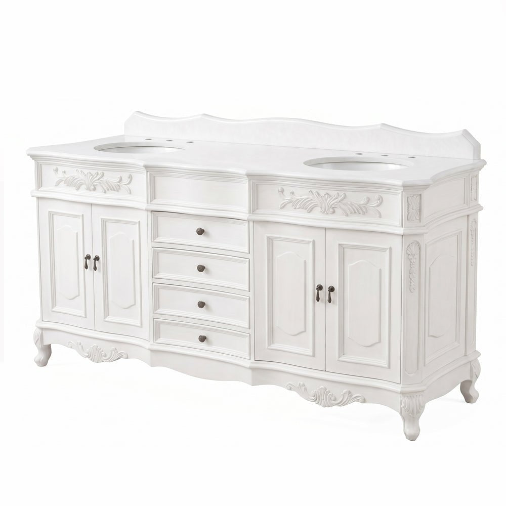 72 Inch Morton Traditional Double Sink Bathroom Vanity Antique White with White Quartz Top