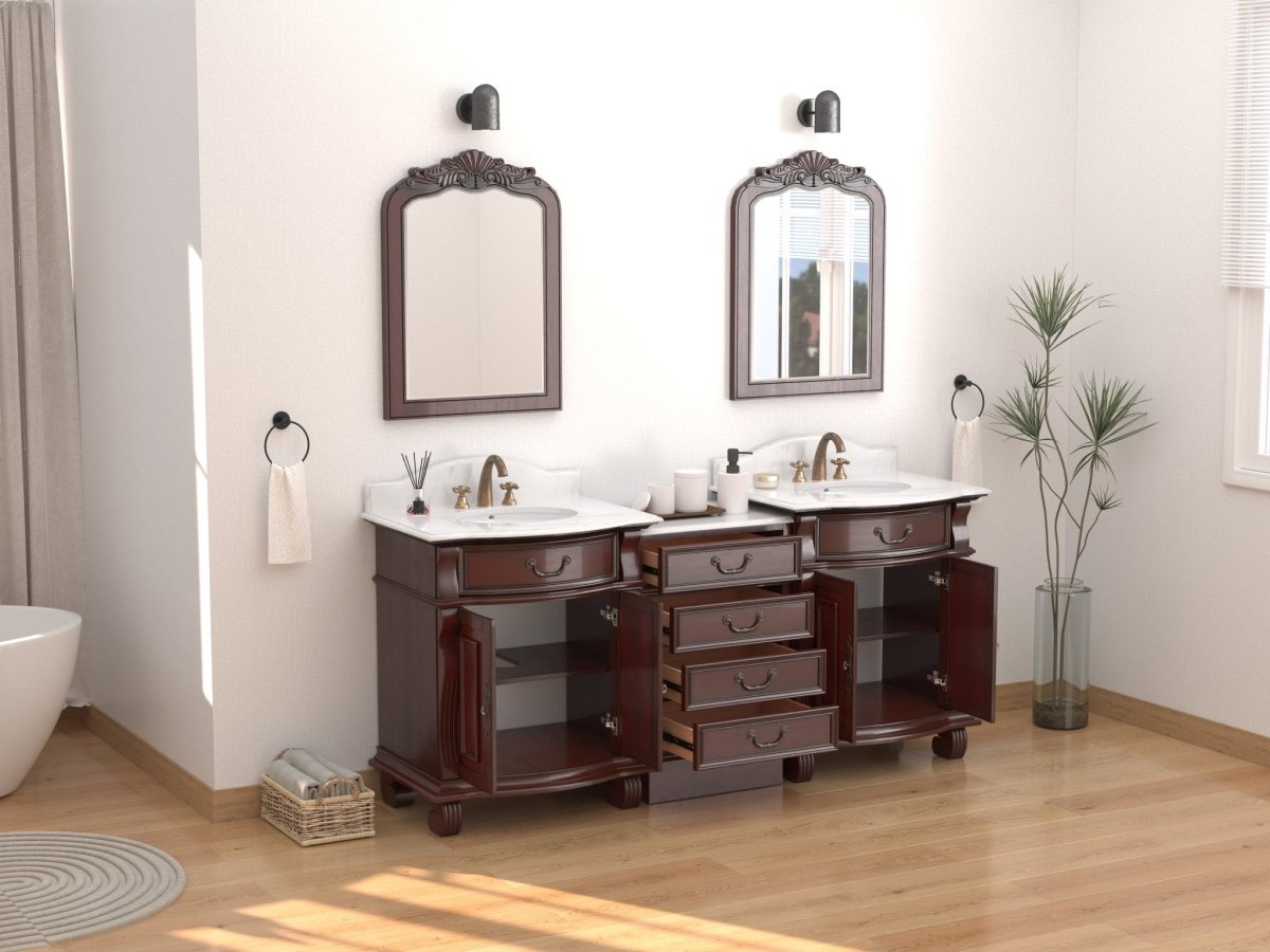 78 Inch Traditional Style Solid Wood Hopkinton Double Sink Bathroom Vanity Set With White Marble Top - Bentoncollections