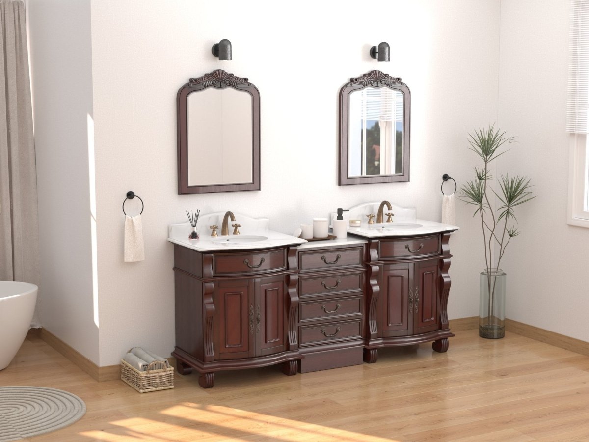 78 Inch Traditional Style Solid Wood Hopkinton Double Sink Bathroom Vanity Set With White Marble Top - Bentoncollections
