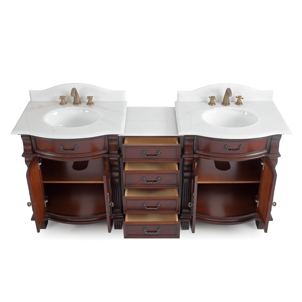 78 Inch Traditional Style Solid Wood Hopkinton Double Sink Bathroom Vanity Set With White Marble Top - Bentoncollections