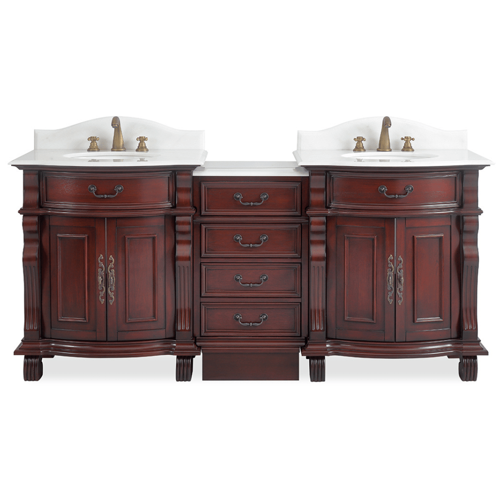 78 Inch Traditional Style Solid Wood Hopkinton Double Sink Bathroom Vanity Set With White Marble Top - Bentoncollections