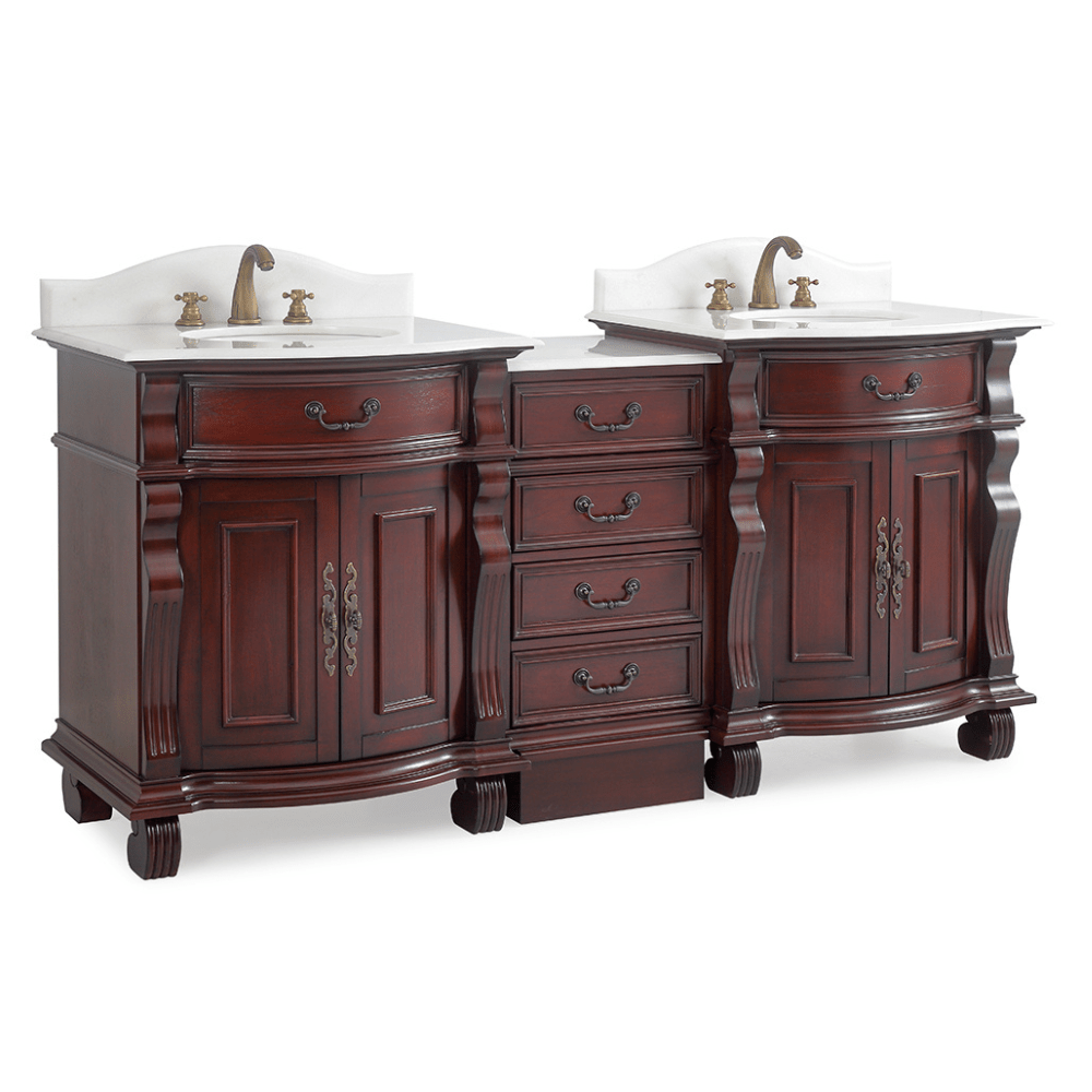 78 Inch Traditional Style Solid Wood Hopkinton Double Sink Bathroom Vanity Set With White Marble Top - Bentoncollections