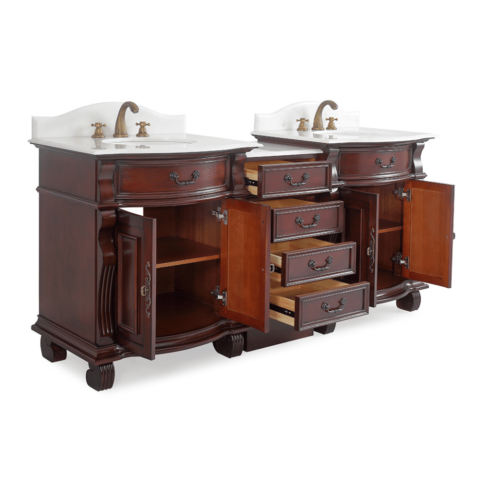 78 Inch Traditional Style Solid Wood Hopkinton Double Sink Bathroom Vanity Set With White Marble Top - Bentoncollections