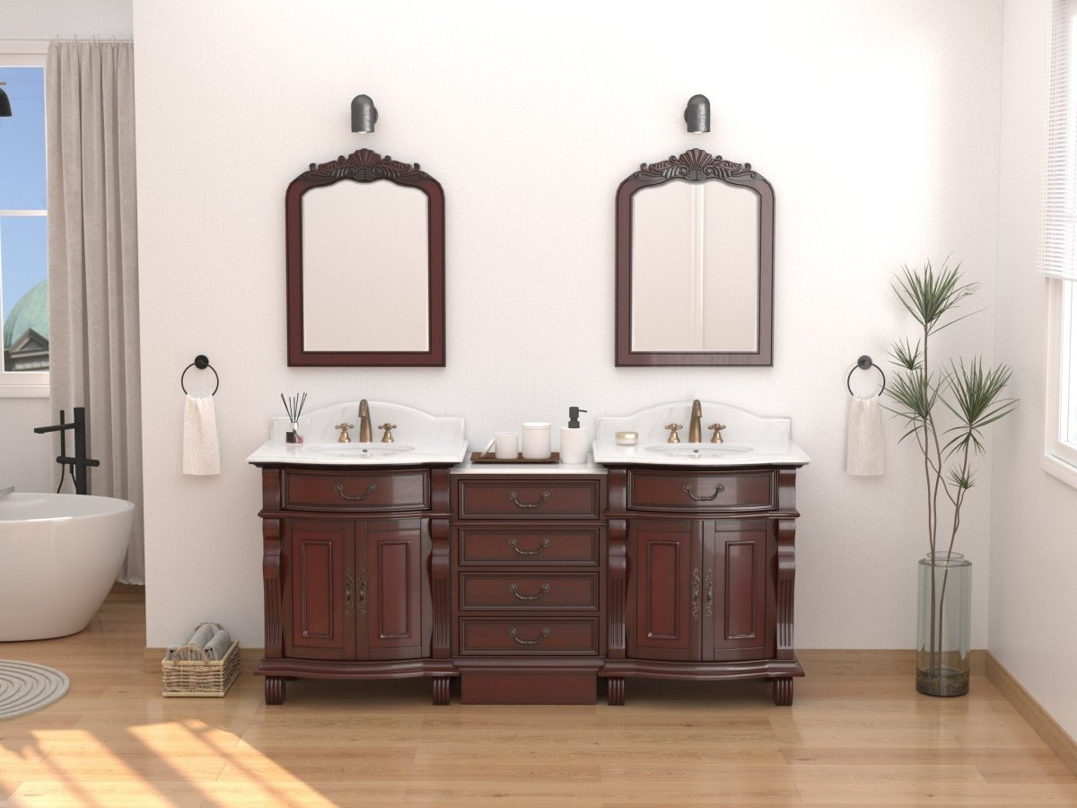 78 Inch Traditional Style Solid Wood Hopkinton Double Sink Bathroom Vanity Set With White Marble Top - Bentoncollections
