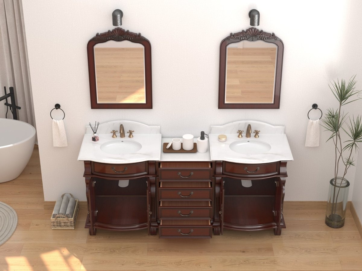 78 Inch Traditional Style Solid Wood Hopkinton Double Sink Bathroom Vanity Set With White Marble Top - Bentoncollections