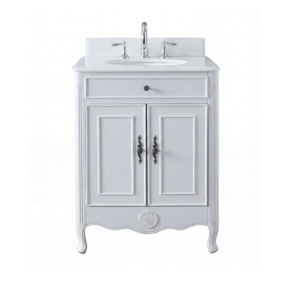 26 Inch Daleville Distressed White Cottage Style Small Bathroom Sink Vanity
