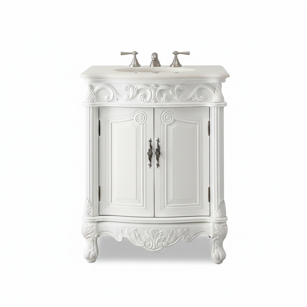 27 Inch Classic Style Antiqued White Hayman Bathroom Sink Vanity