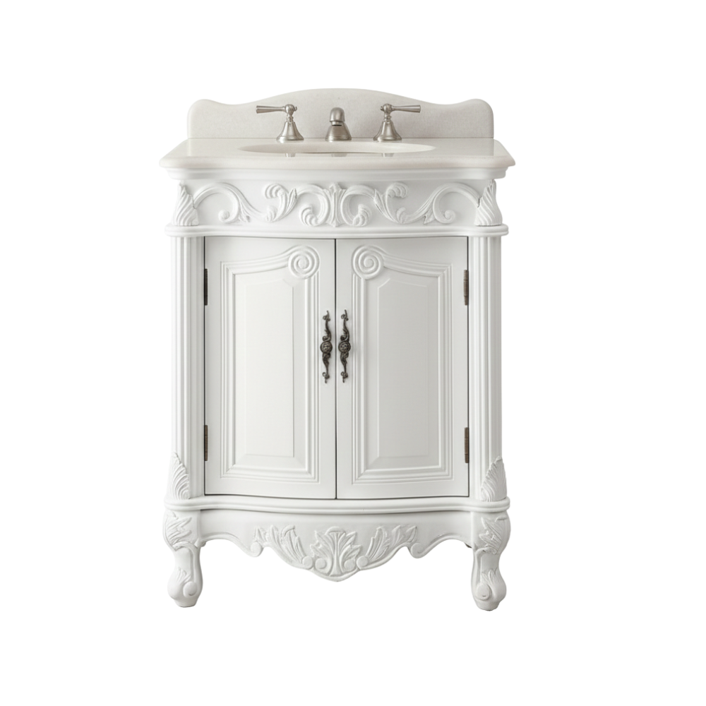 27 Inch Classic Style Antiqued White Hayman Bathroom Sink Vanity