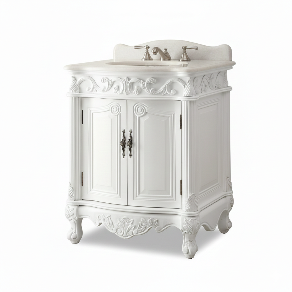 27 Inch Classic Style Antiqued White Hayman Bathroom Sink Vanity