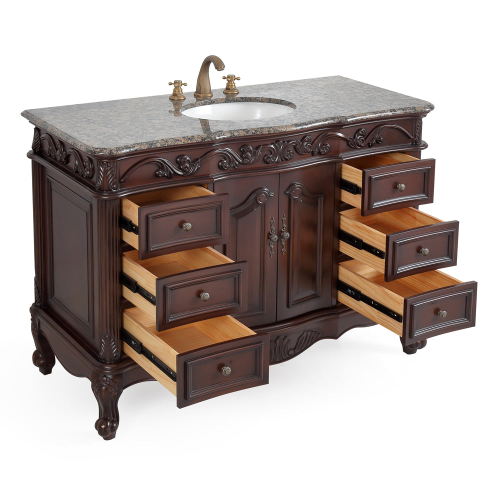 42 inch Traditional Style Cherry Brown Single Sink Cream Marble Countertop Beckham Bathroom Vanity