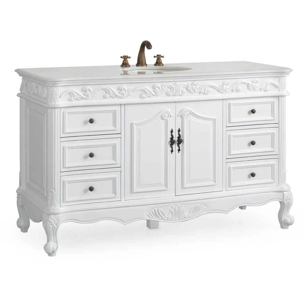 56 Inch Antique White Traditional Style Single Sink Beckham Bathroom Vanity