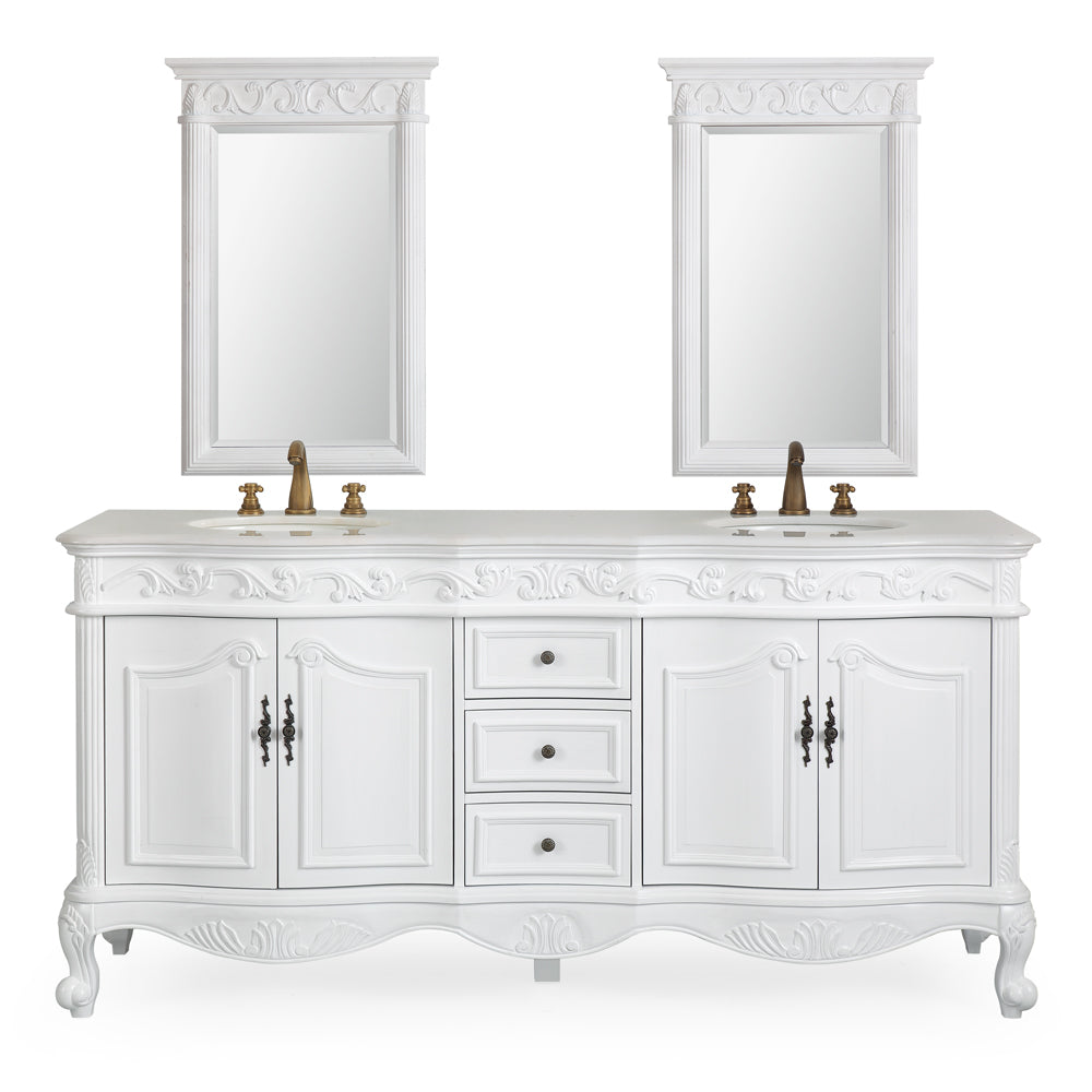 72 Inch Antique White Traditional Style Double Sink White Top Beckham Bathroom Vanity