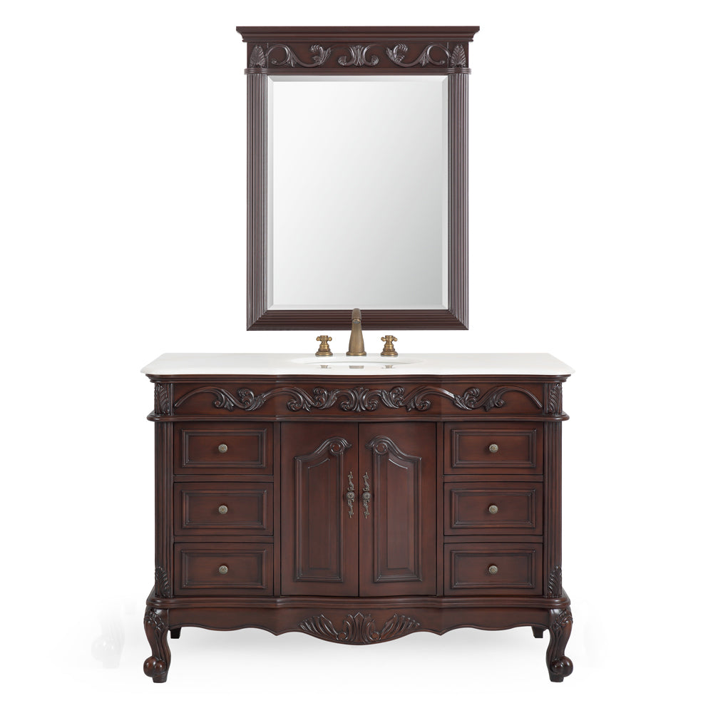 42 inch Traditional Style Cherry Brown Single Sink White Marble Countertop Beckham Bathroom Vanity
