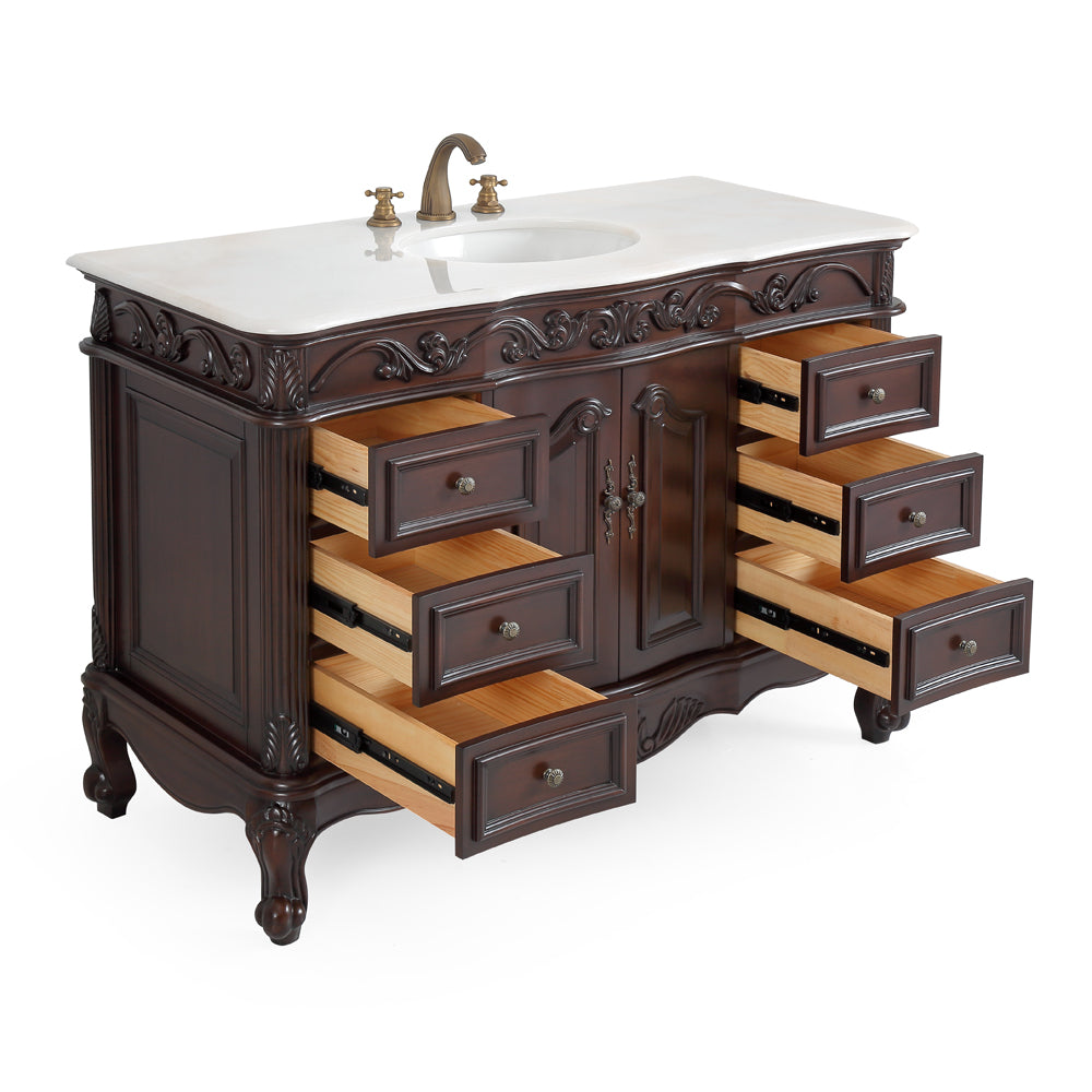 42 inch Traditional Style Cherry Brown Single Sink White Marble Countertop Beckham Bathroom Vanity