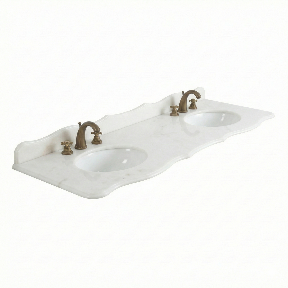 72 Inch White Marble Stone Top with Double Sink 72 x 22'' D