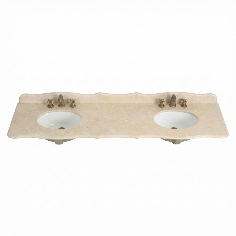 72 Inch Cream Marble Stone Top with Double Sink 72 x 22'' D