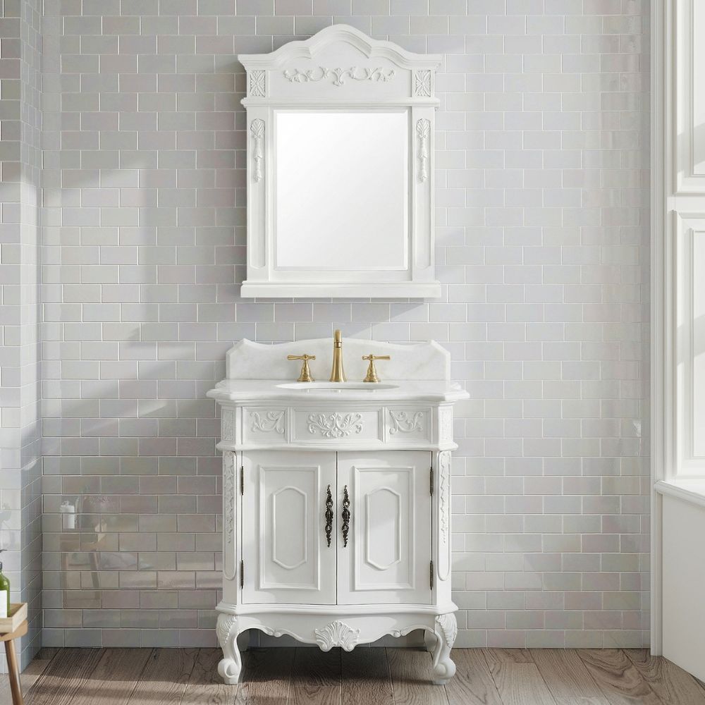 30 Inch Antique Style Old Timer Classic White Ellenton Bathroom Sink Vanity