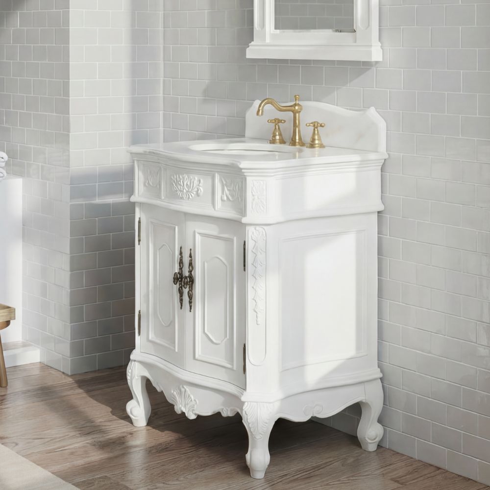 30 Inch Antique Style Old Timer Classic White Ellenton Bathroom Sink Vanity