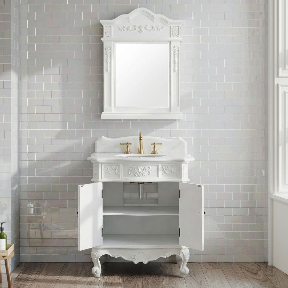 30 Inch Antique Style Old Timer Classic White Ellenton Bathroom Sink Vanity