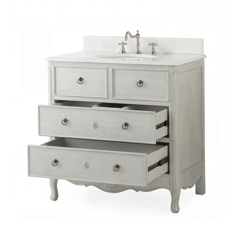 34 Inch Distressed Gray Daleville Cottage Style Bathroom Sink Vanity