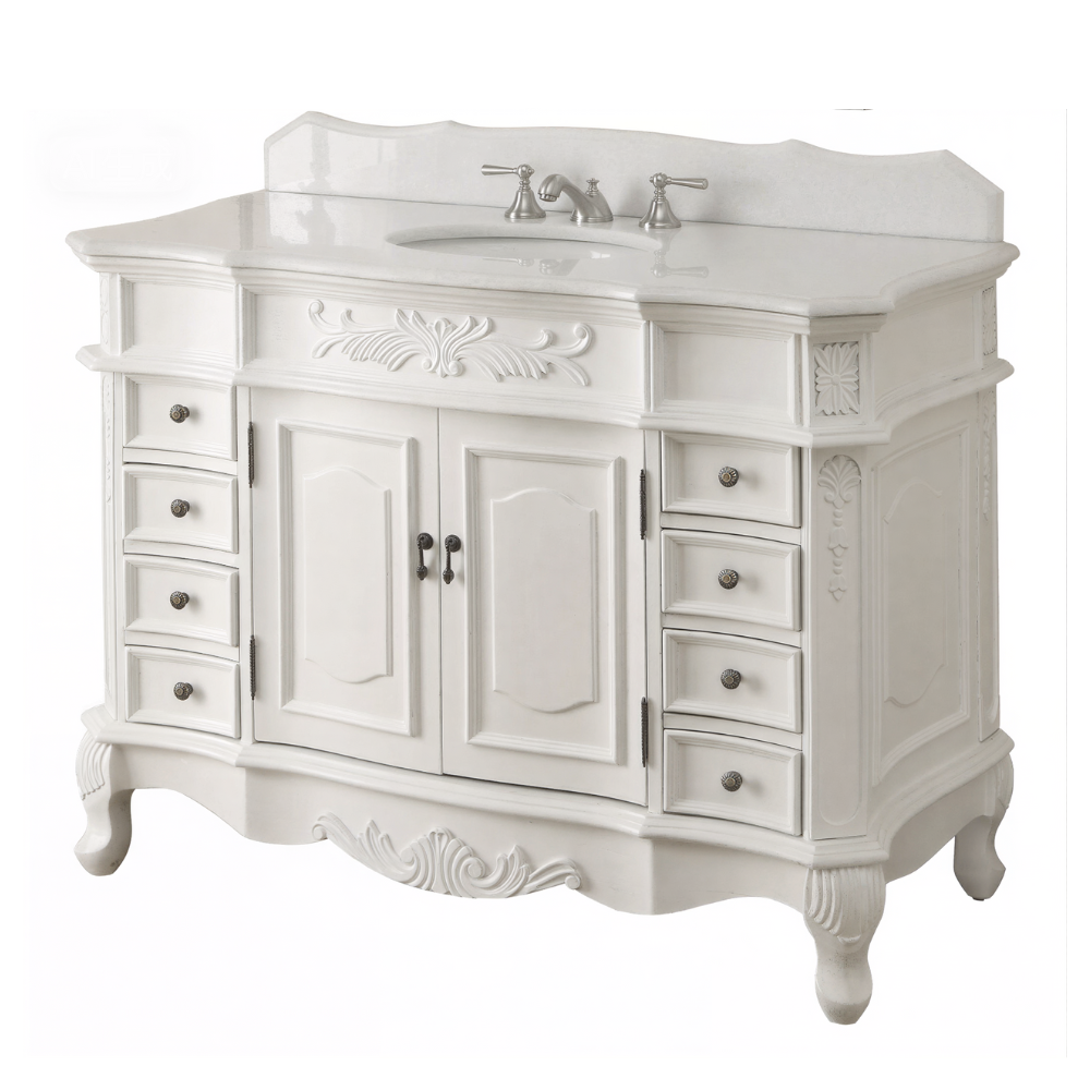 Morton 42" Antique Style Single Sink Bathroom Vanity | White Quartz Top