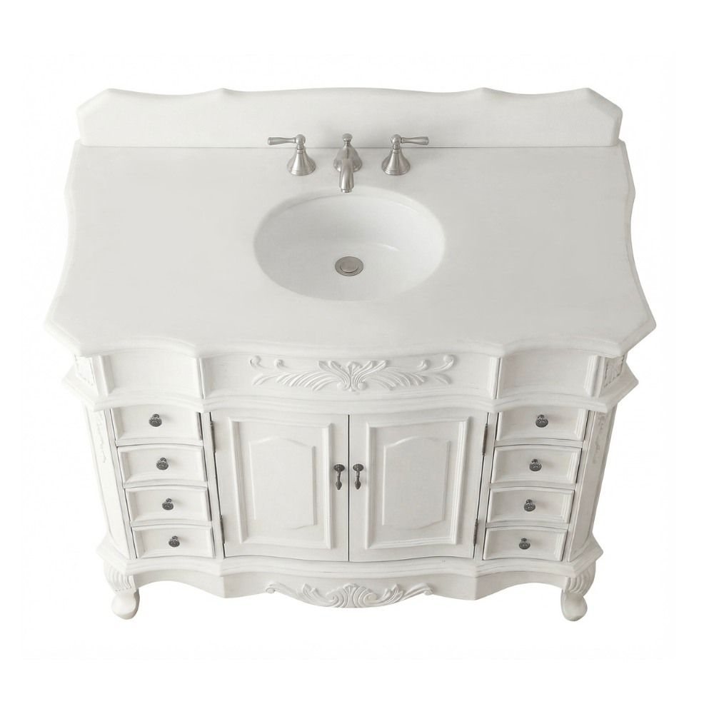 Morton 48" Antique Style Single Sink Bathroom Vanity | White Quartz Top