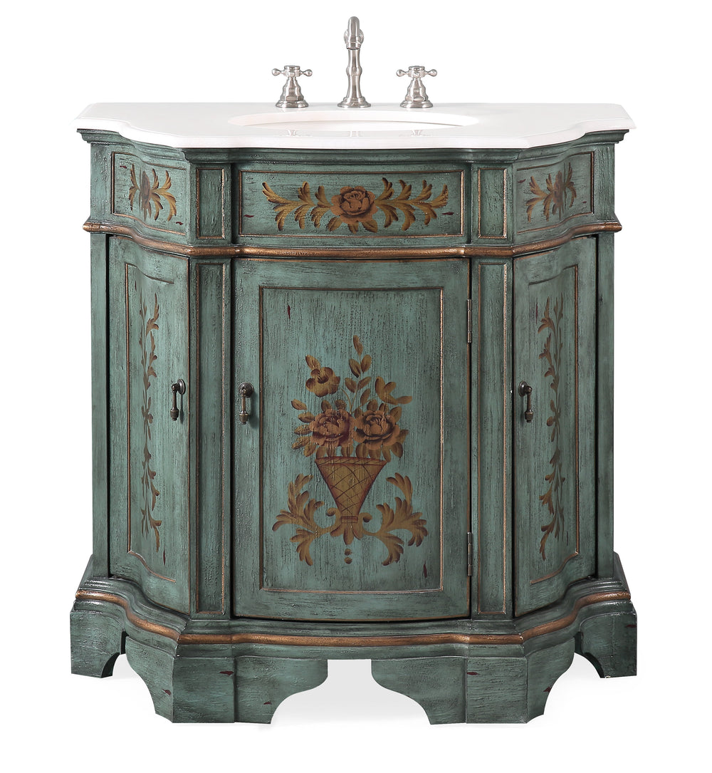 35" Hand painted Crossfield Bathroom Sink Vanity & Mirror Set