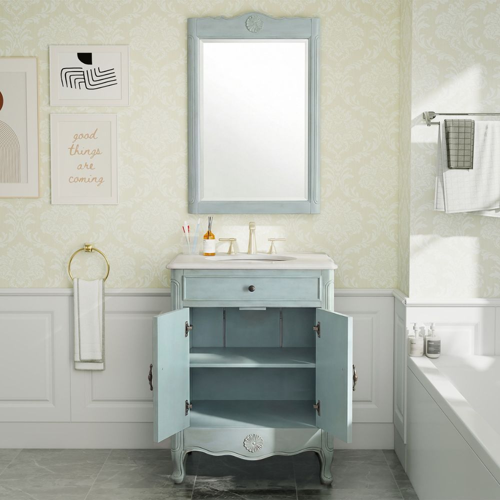 26 Inch Daleville Distressed Light Blue Cottage Style Small Bathroom Sink Vanity