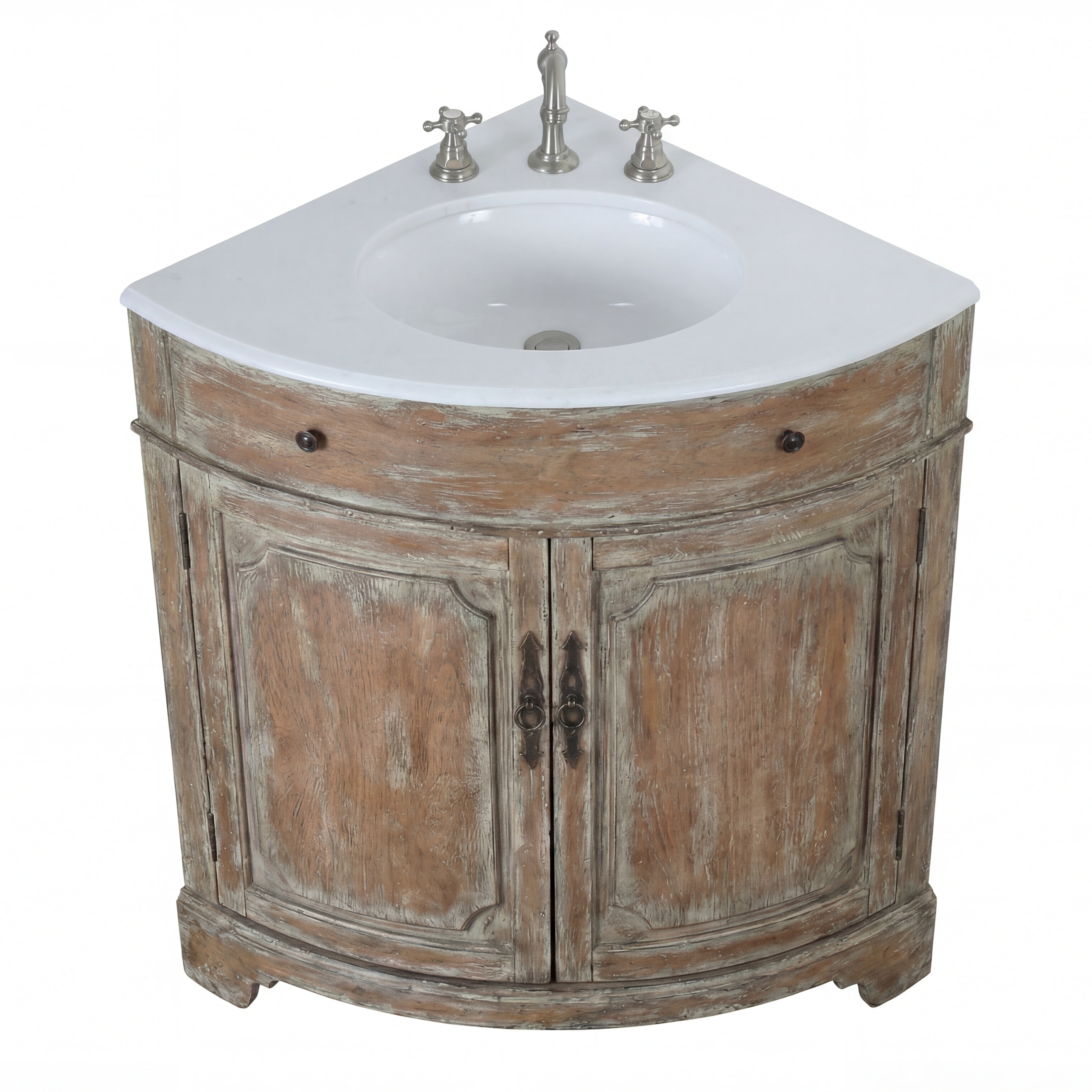 24 Inch Triadsville Freestanding Distressed Brown Corner Bathroom Sink Vanity