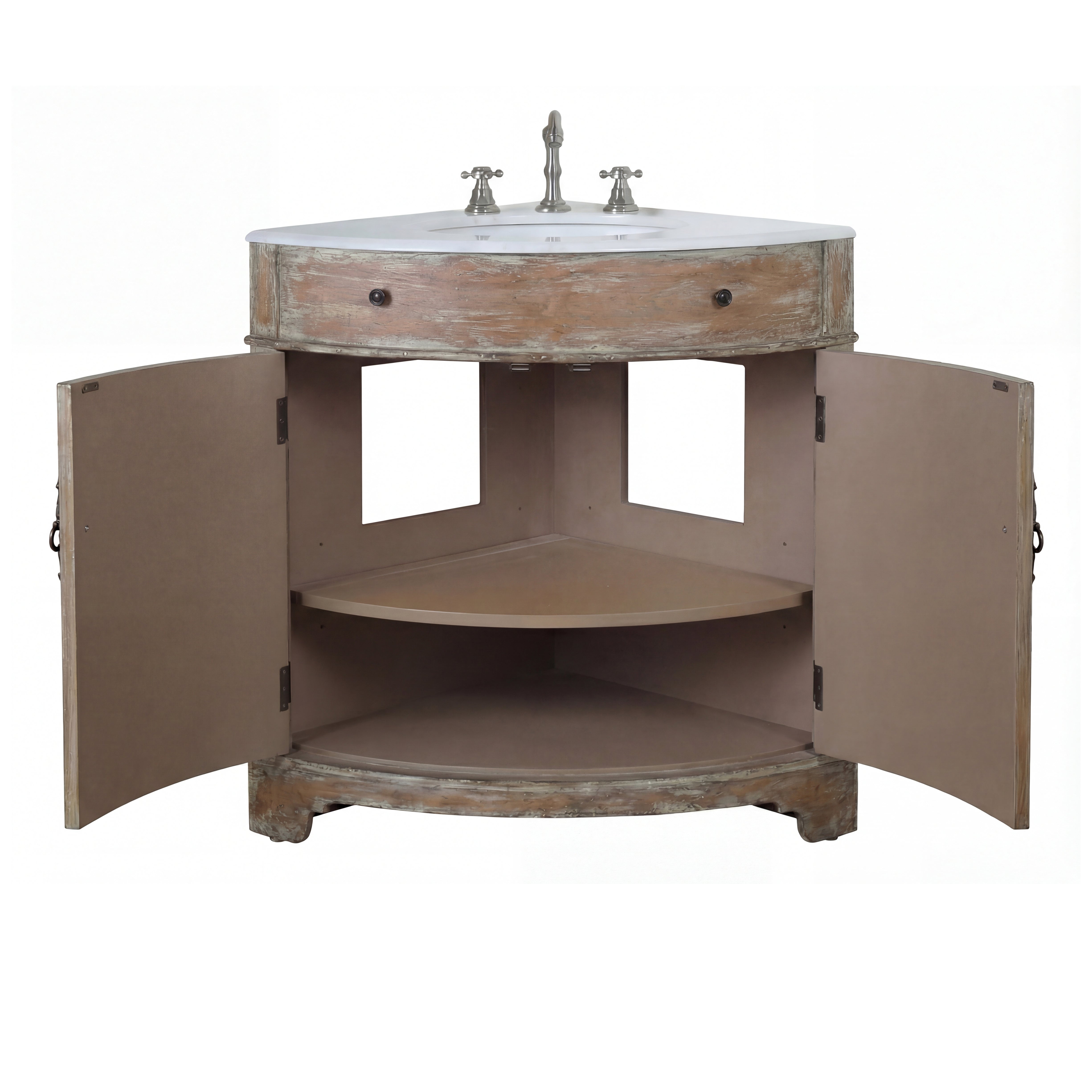 24 Inch Triadsville Freestanding Distressed Brown Corner Bathroom Sink Vanity