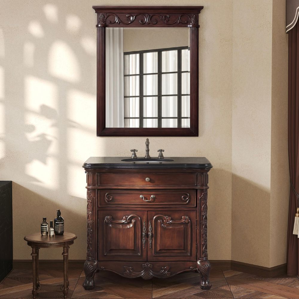 36 Inch Mahogany Wood Classic Style Madison Black Granite Countertop Bathroom Sink Vanity