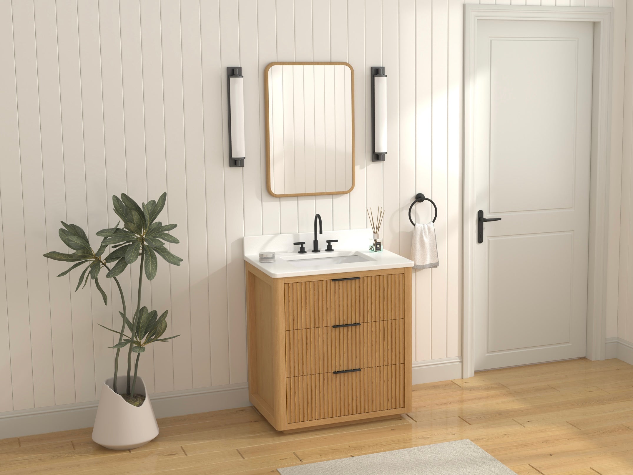 30 Inch Modern Golden Oak Coris Single Sink Bathroom Vanity With White Quartz Top